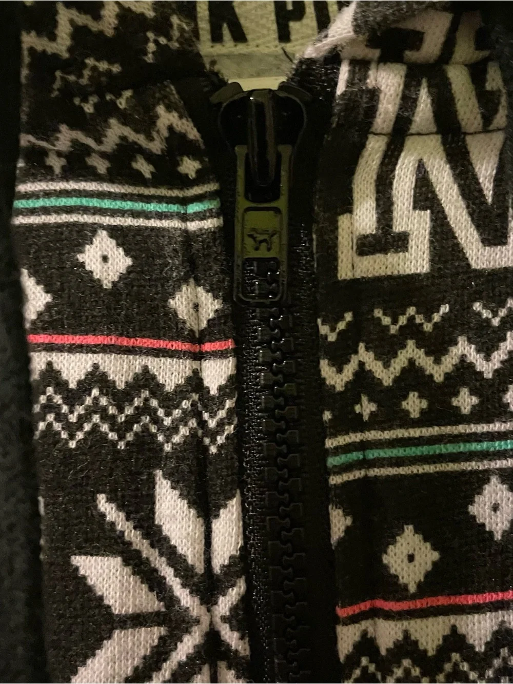 VS. PINK holiday fair isle onsie with Sherpa hood X-small EUC